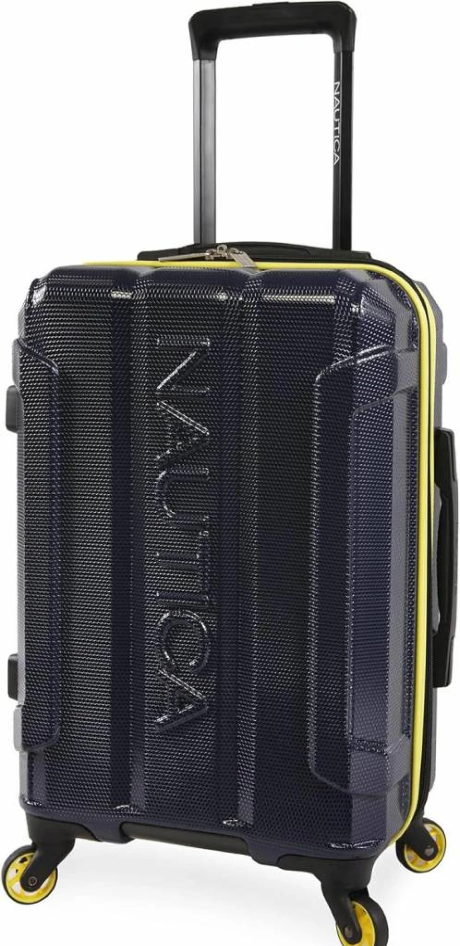 Nautica Maker 21-Inch Carry-On Hardside Spinner Luggage, Lightweight Suitcase, Navy & Yellow Travel Bag