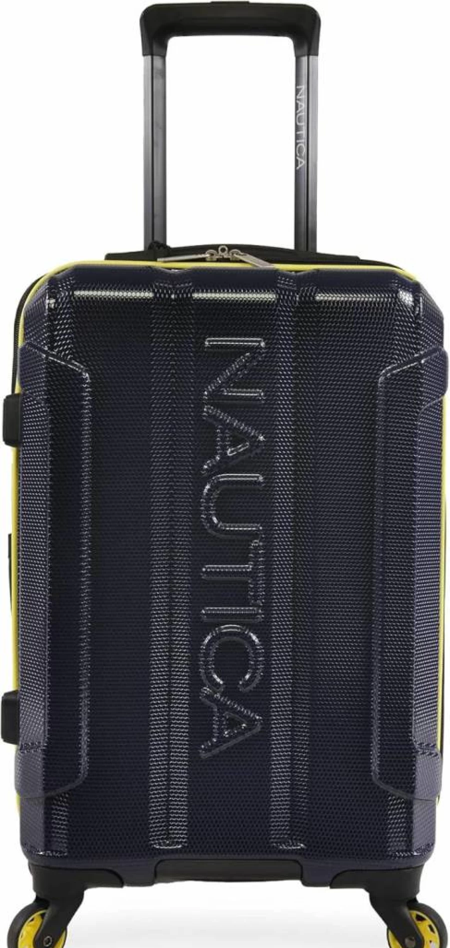 Nautica Maker 21-Inch Carry-On Hardside Spinner Luggage, Lightweight Suitcase, Navy & Yellow Travel Bag