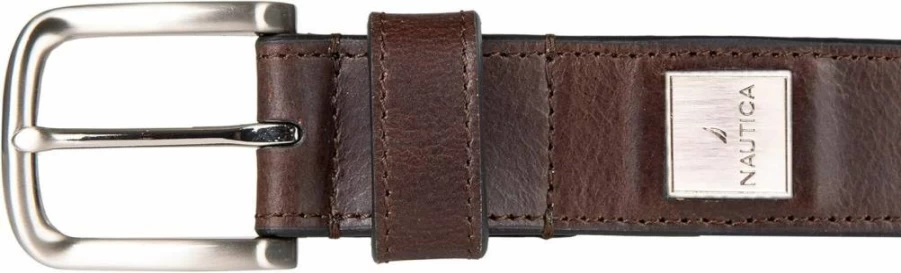 Nautica Men's Genuine Leather Belt with Metal Buckle - Classic Casual Wear for Jeans, Chinos & Khakis - Timeless Style & Comfort