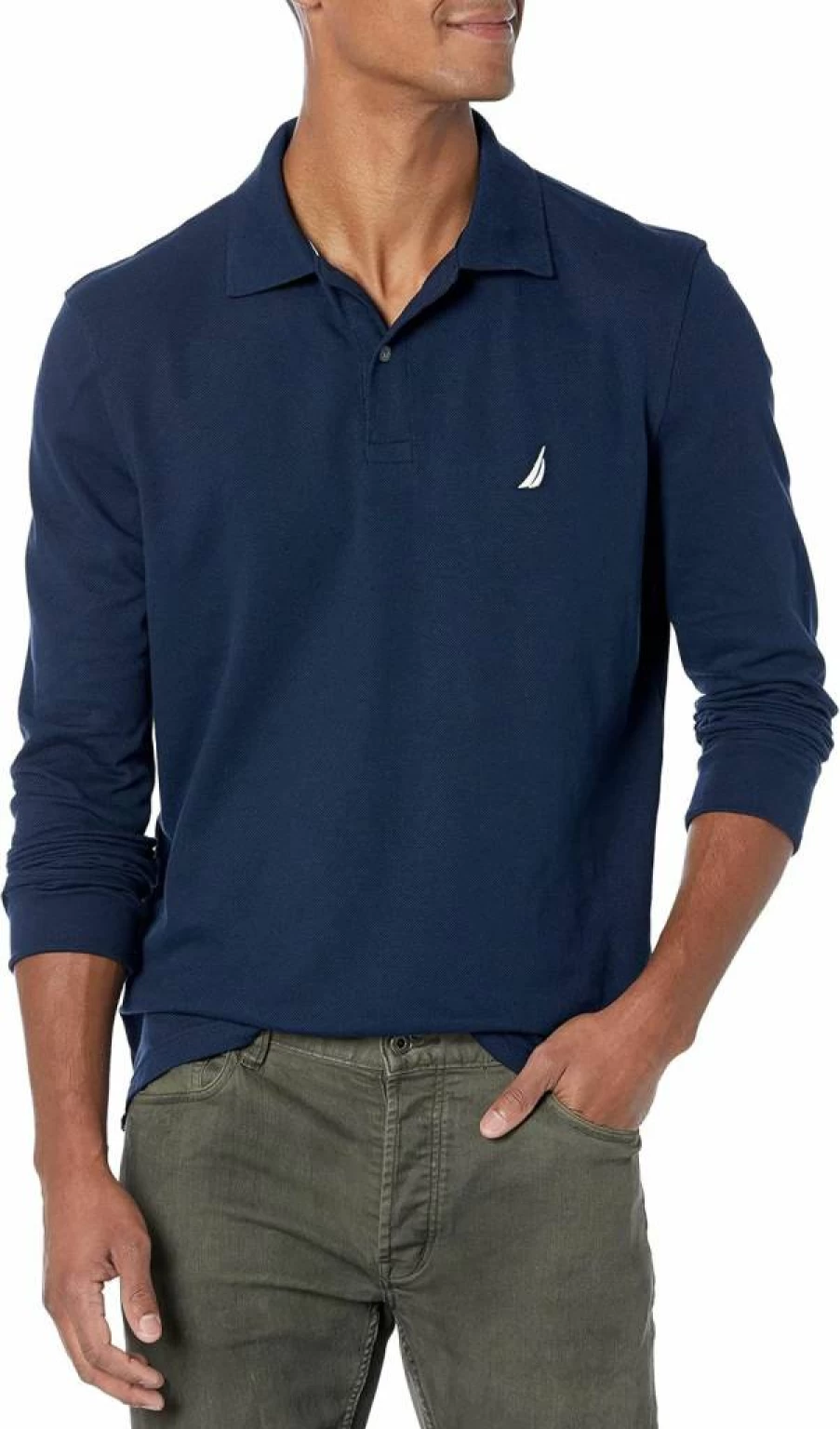 Nautica Men's Classic Fit Long-Sleeve Deck Polo Shirt for Casual Comfort