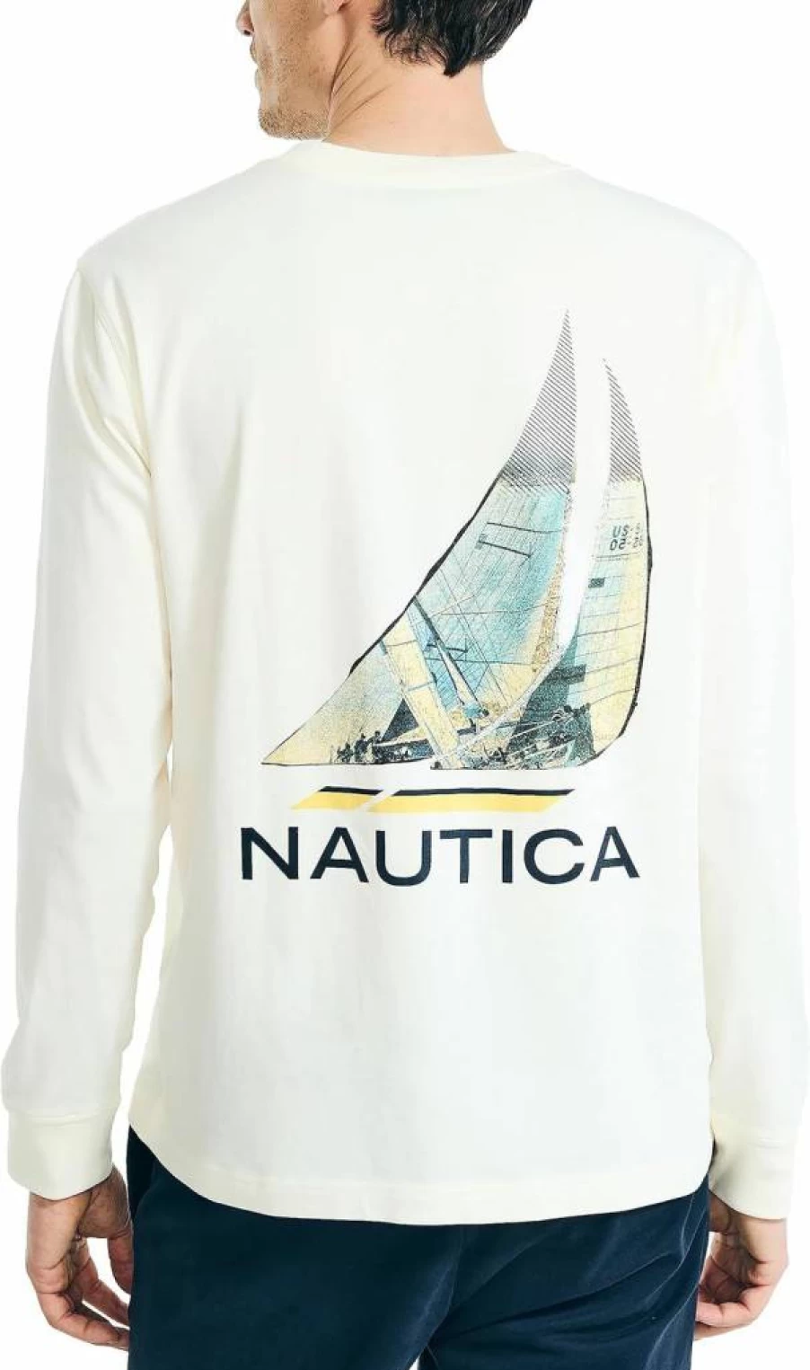 Nautica Men's Graphic Print Long Sleeve Pocket Tee - Casual Crewneck Cotton Shirt