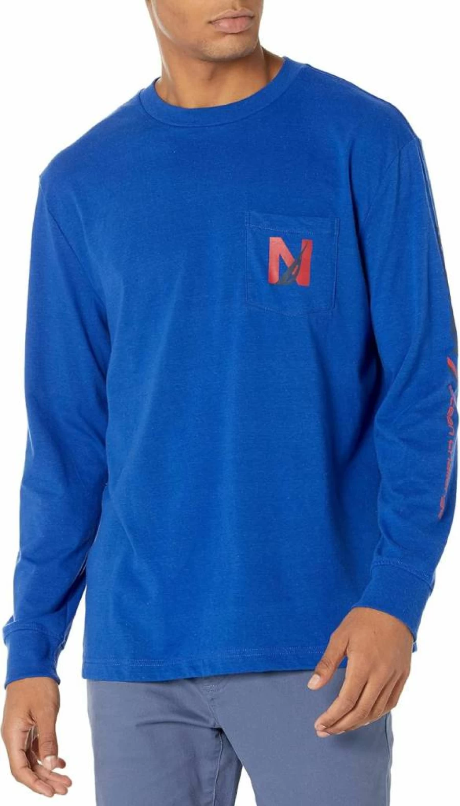 Nautica Men's Eco-Friendly Graphic Long-Sleeve Pocket Tee - Sustainable Cotton Crewneck Shirt