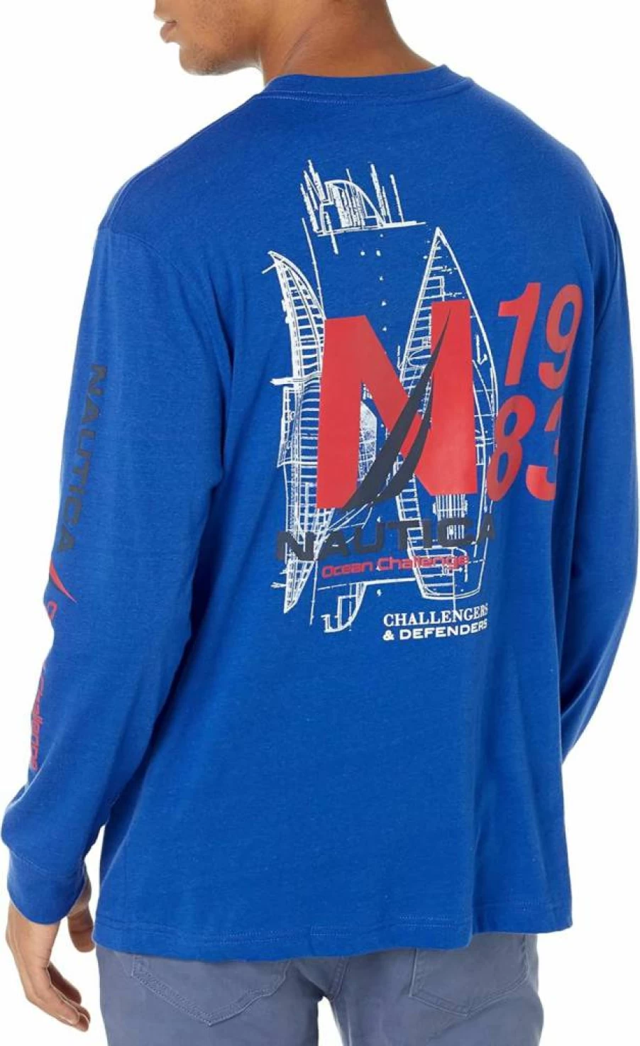 Nautica Men's Eco-Friendly Graphic Long-Sleeve Pocket Tee - Sustainable Cotton Crewneck Shirt