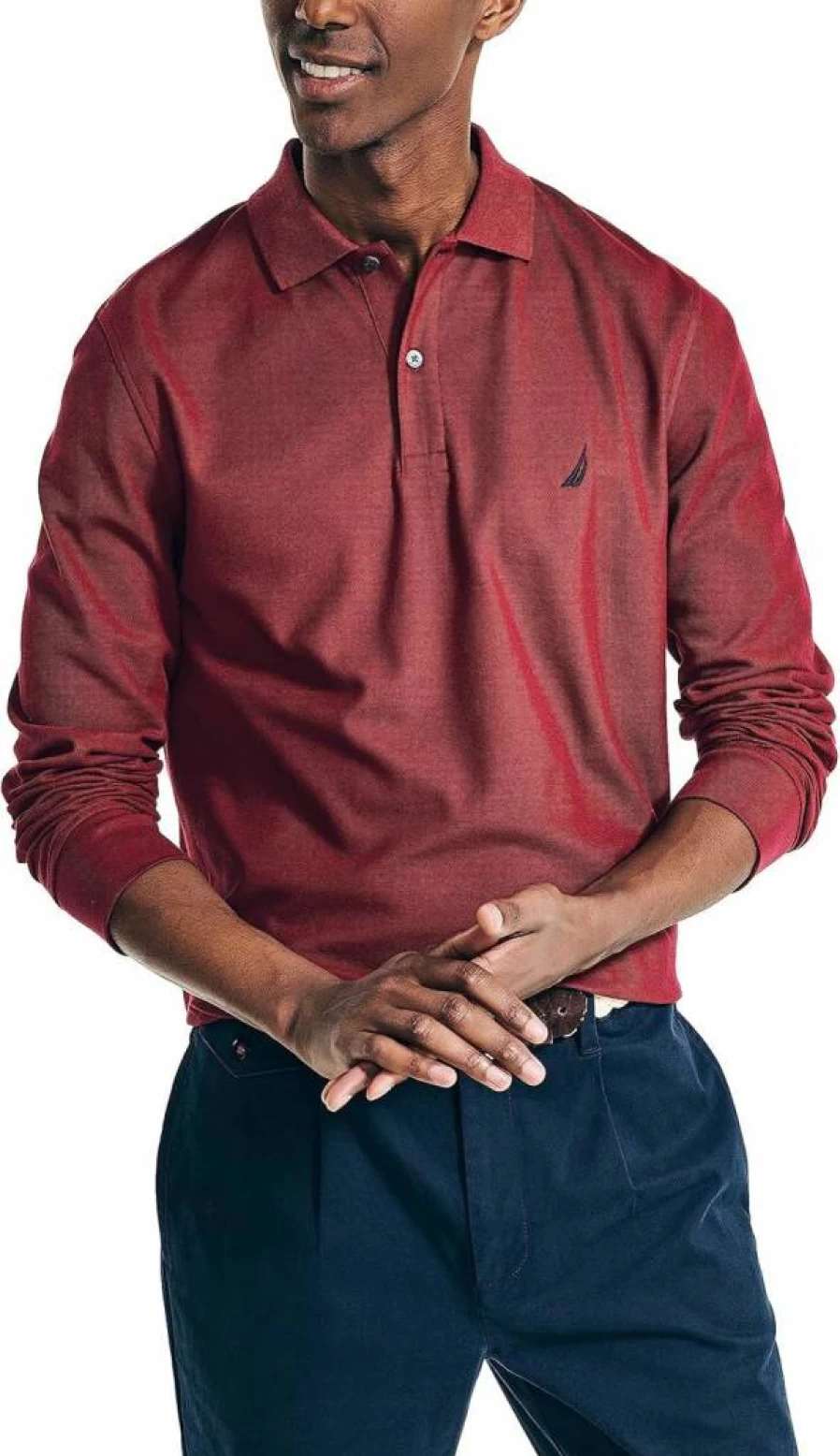 Nautica Men's Classic Fit Long-Sleeve Sustainable Deck Polo Shirt