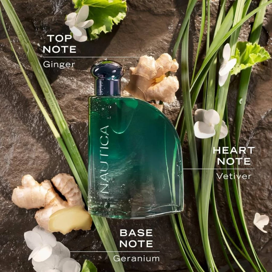 Nautica Men's Green Deodorizing Body Spray - Woody Fougere Cologne with Ginger, Geranium & Vetiver - 6.0 Oz Fresh Scent