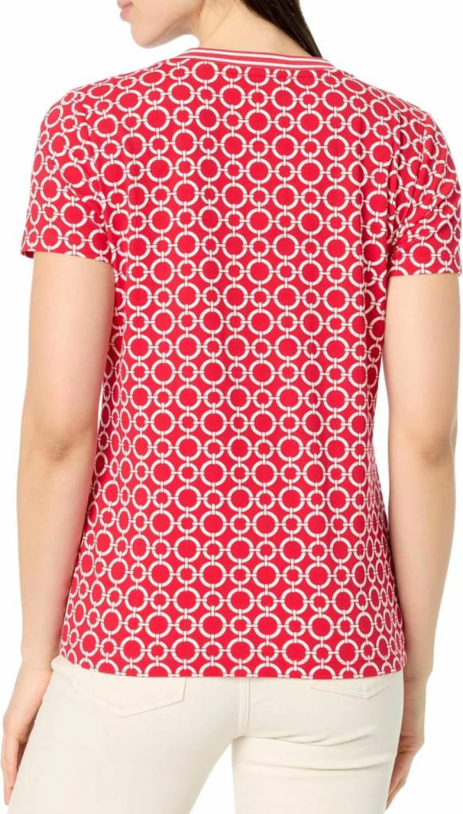 Nautica Women's Circle Link V-Neck Short Sleeve Casual T-Shirt for Everyday Wear