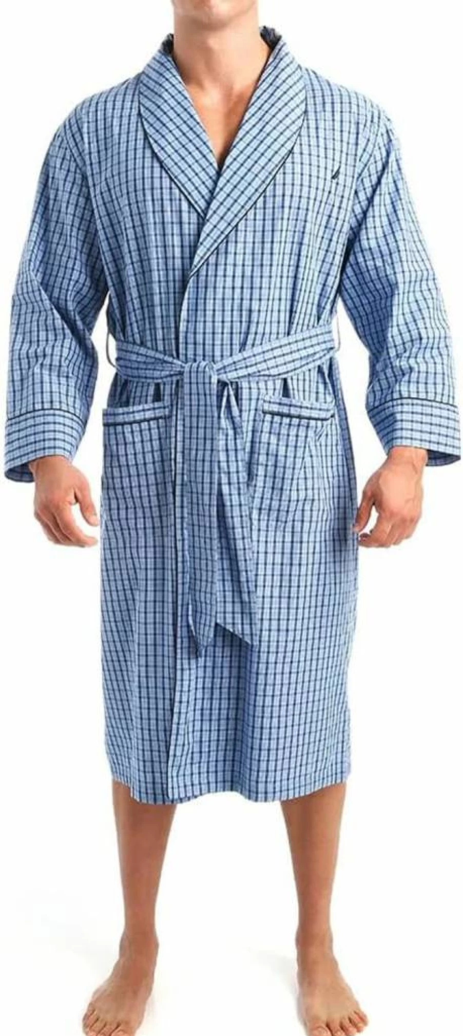 Nautica Men's Lightweight Cotton Long Sleeve Robe - Comfortable Woven Loungewear for Relaxation