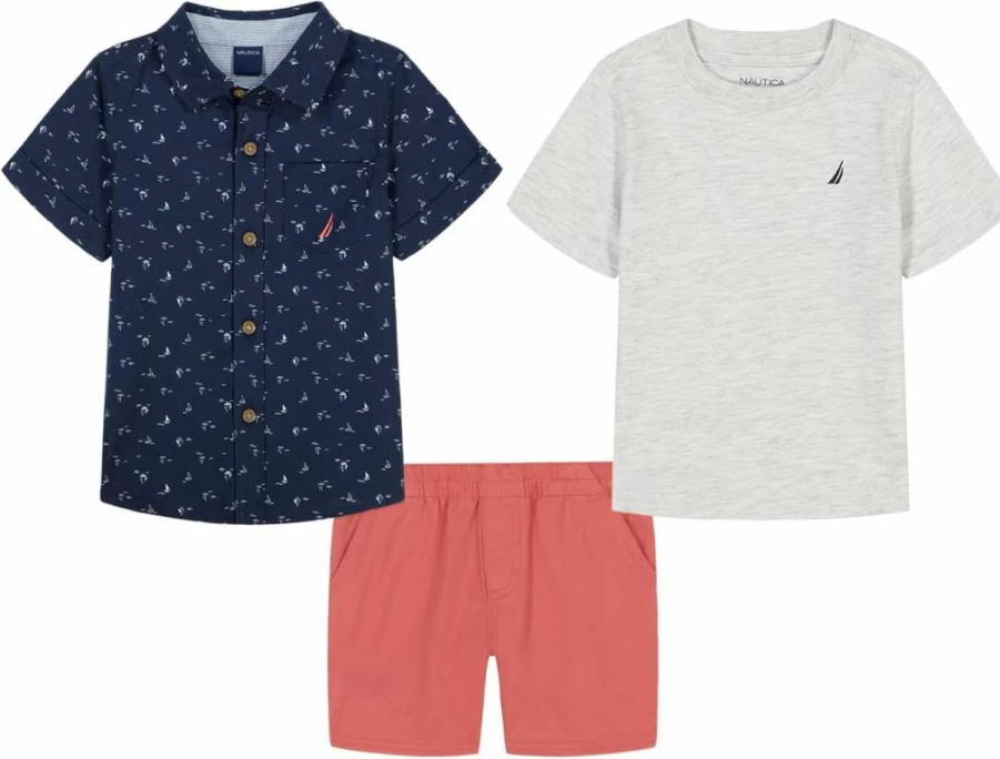 Nautica Boys 3-Piece Shirt and Shorts Set for Kids - Comfortable Summer Outfit