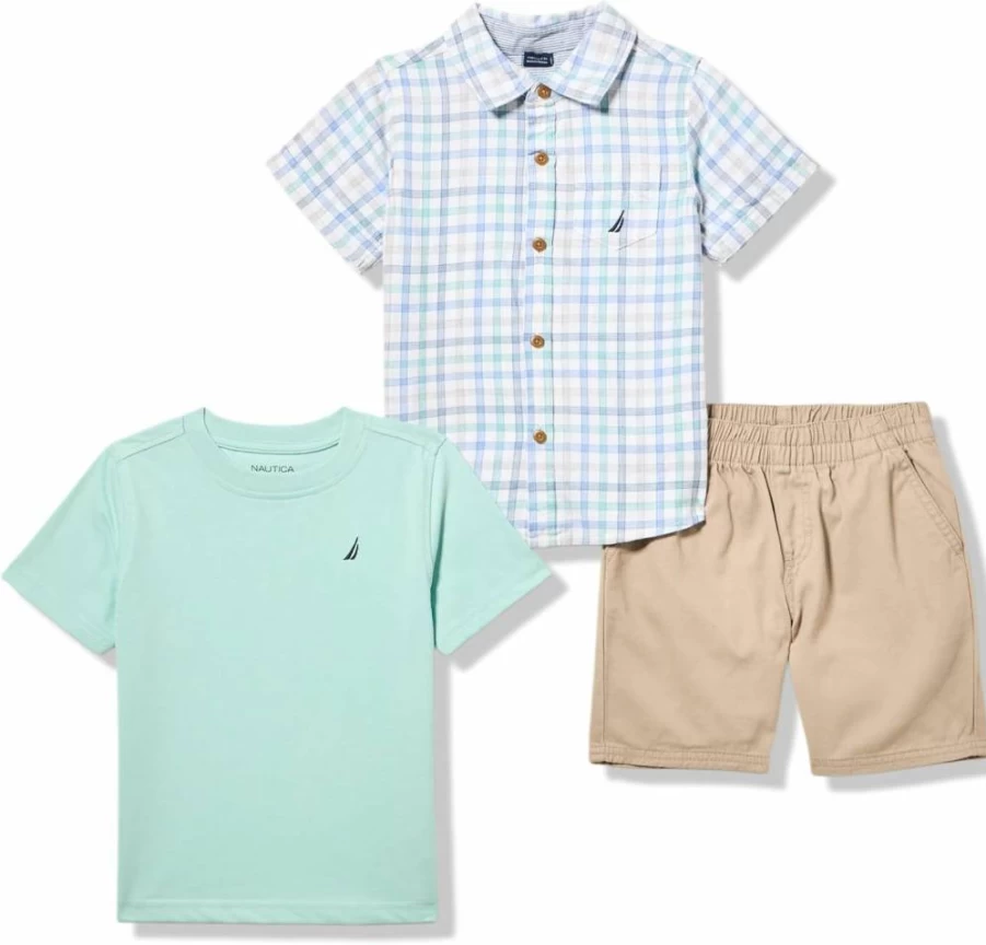 Nautica Boys 3-Piece Shirt and Shorts Set for Kids - Comfortable Summer Outfit