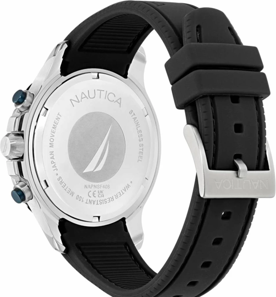 Nautica NST Silicone Strap Watch Gift Set for Men - Waterproof Digital Chronograph Wristwatch with Case