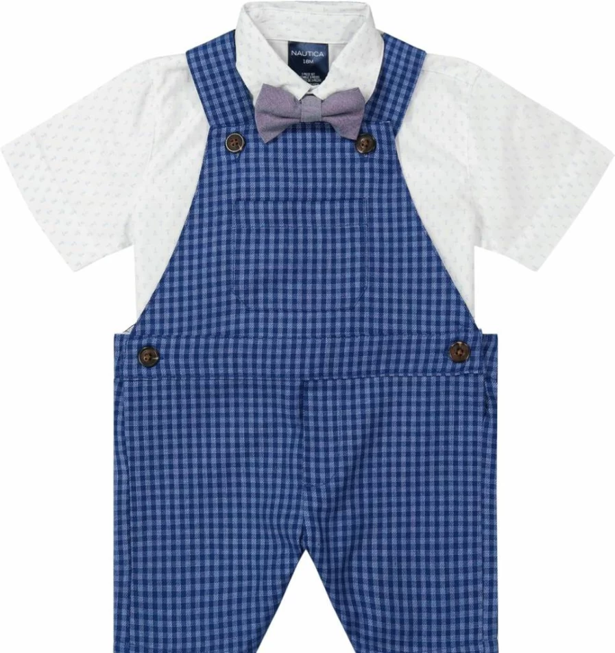 Nautica Baby Boys' 3-Piece Outfit Set - Shortalls, Bodysuit & Bow Tie for Infants & Toddlers