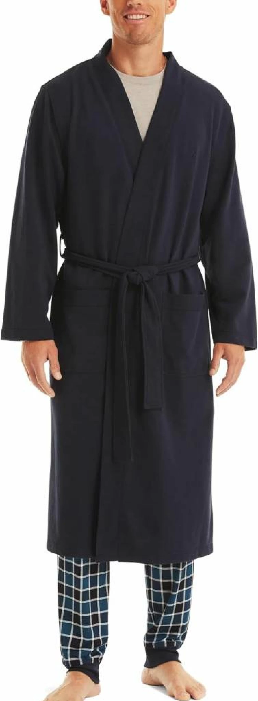 Nautica Navy Blue Kimono Robe for Men & Women – Lightweight Lounge Wear, One Size Comfortable Bathrobe