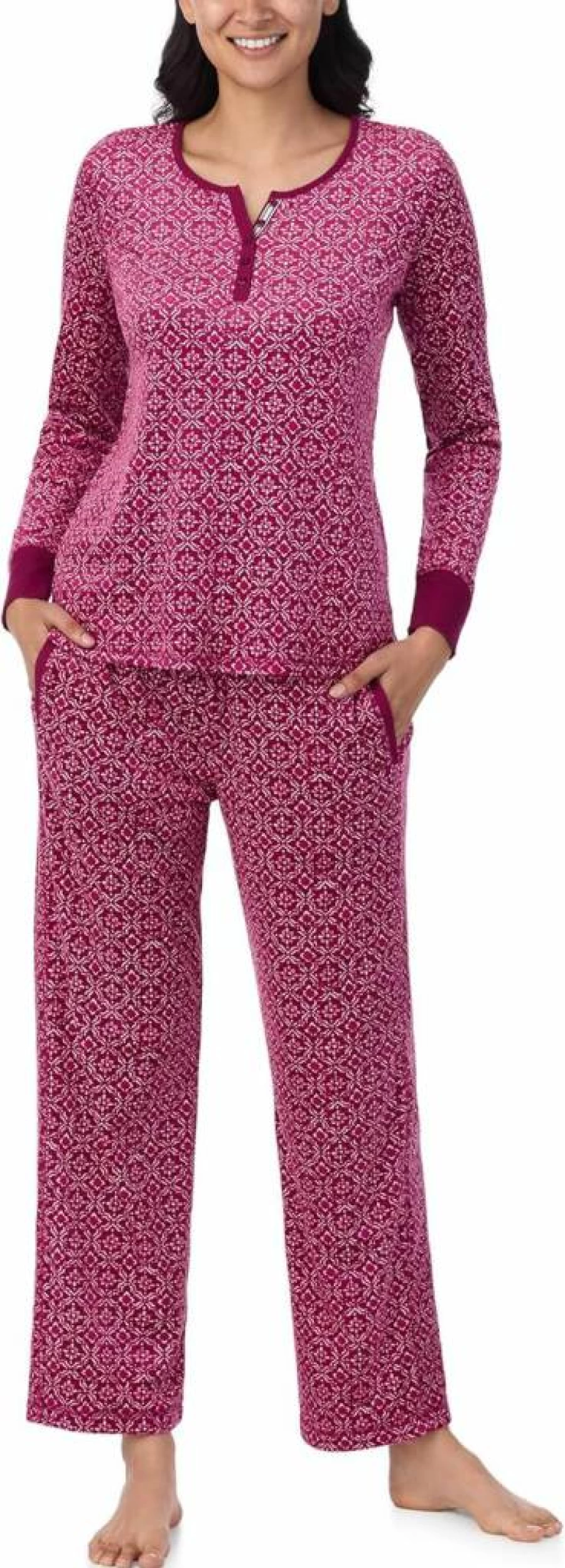 Nautica Women's Fleece Pajama Set - Long Sleeve Henley Top & Pants for Winter Sleepwear and Lounge Comfort