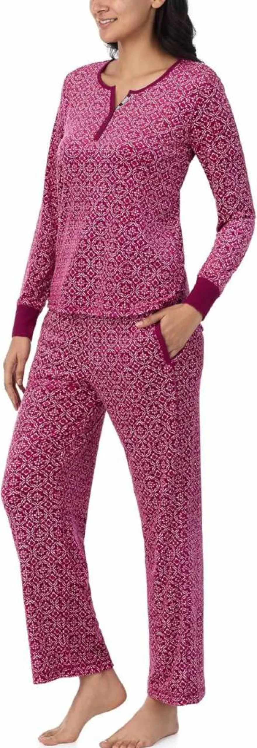 Nautica Women's Fleece Pajama Set - Long Sleeve Henley Top & Pants for Winter Sleepwear and Lounge Comfort