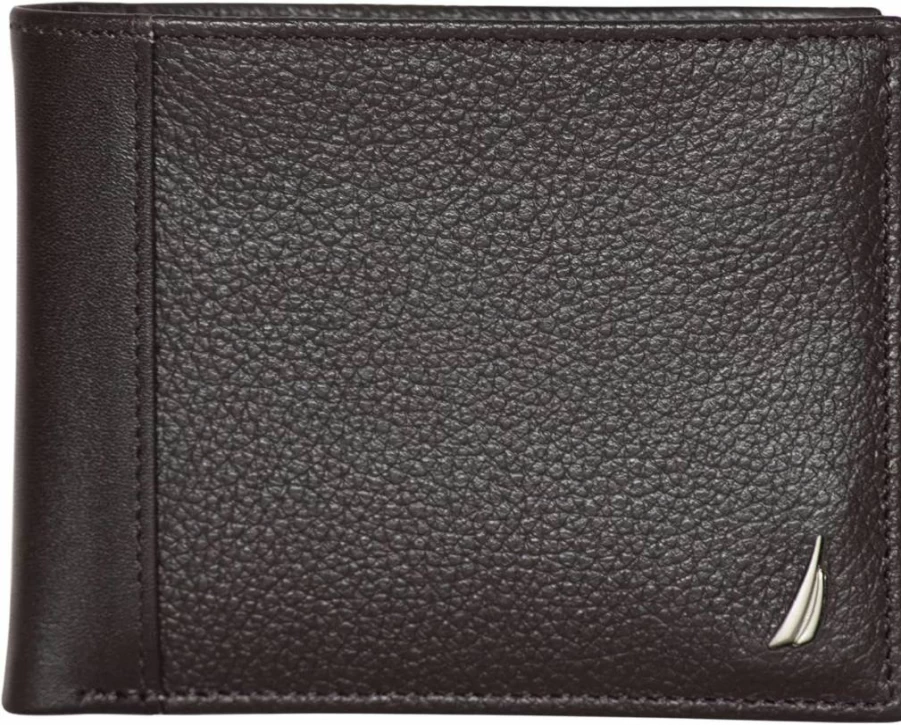 Nautica Men's RFID Blocking Bifold Leather Wallet with ID Window & Multiple Card Slots - Durable & Stylish Design
