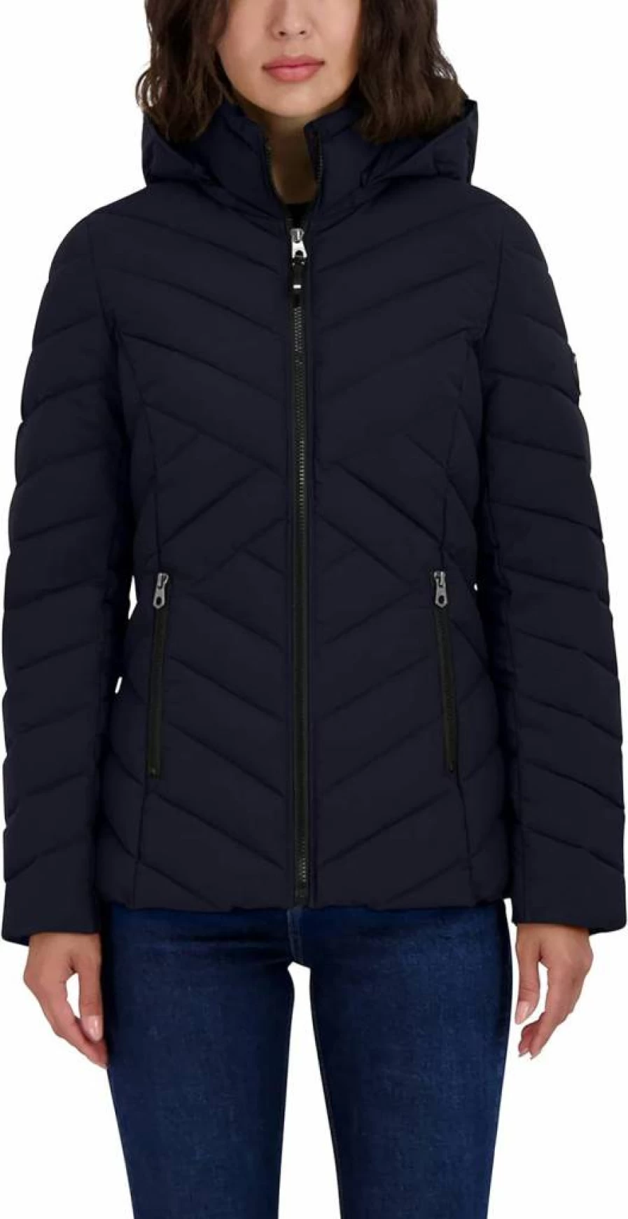 Nautica Women's Lightweight Puffer Jacket with Removable Hood - Stretchable Short Winter Coat for Women