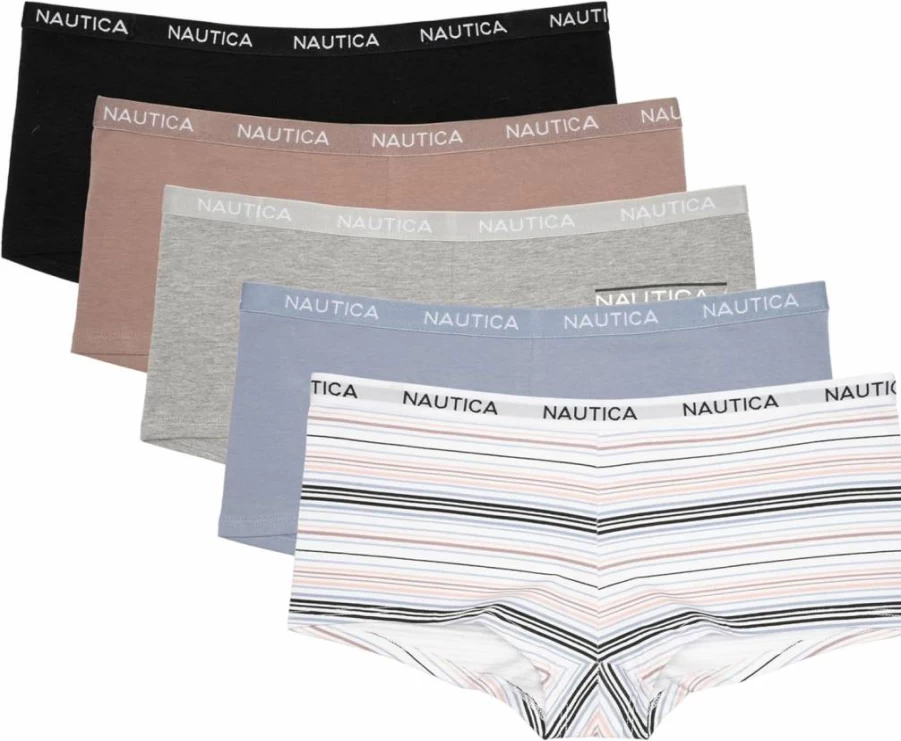 Nautica Women's 5-Pack Cotton Boyshort Underwear Set - Comfortable & Breathable Panties