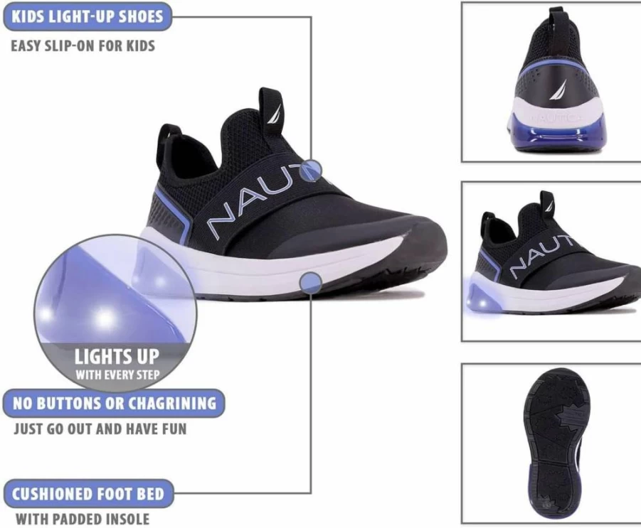 Nautica Kids Light Up Sneakers for Boys and Girls - Flashing LED Athletic Running Shoes for Little & Big Kids - Lace-Up, Bungee, Slip-On Options - Kappil Parks Neave Lights Collection