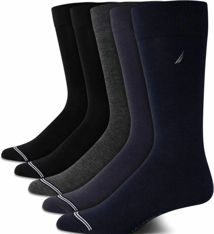 Nautica Men's 5-Pack Breathable Dress Socks for Business & Formal Wear - Comfortable Stretch Crew-Length Work Socks (Fits Shoe Size 6-12.5)