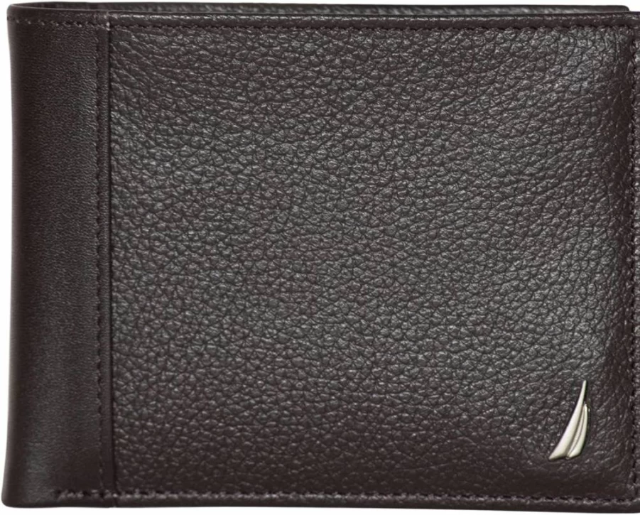 Nautica Men's RFID Blocking Bifold Leather Wallet with ID Window & Multiple Card Slots | Durable & Stylish Design