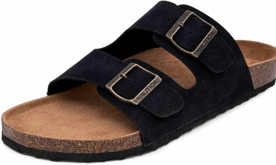 Nautica Men's Adjustable Buckle Strap Sandals with Cork Footbed - Comfortable Casual Slides in Regular & Wide Widths for Big Sizes