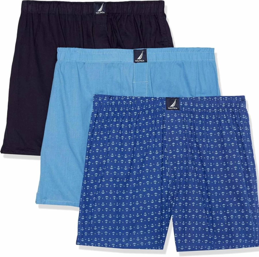 Nautica Men's 3-Pack Cotton Boxer Briefs - Soft Comfort Underwear for Everyday Wear