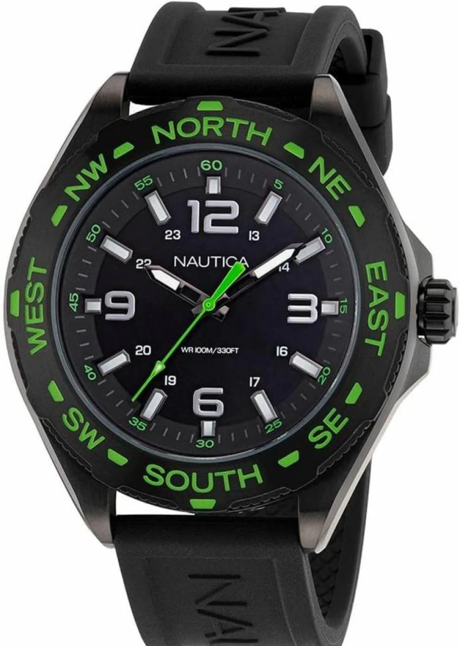 Nautica Men's Clearwater Beach Black Silicone Strap Watch - Classic Casual Timepiece