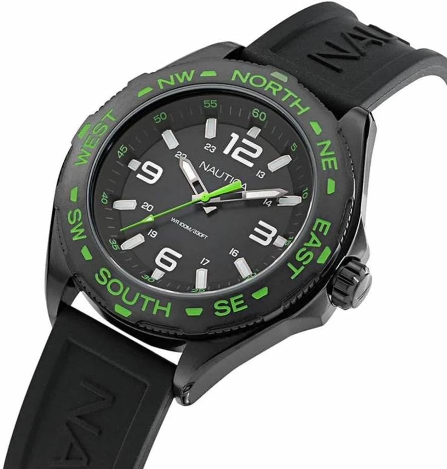 Nautica Men's Clearwater Beach Black Silicone Strap Watch - Classic Casual Timepiece