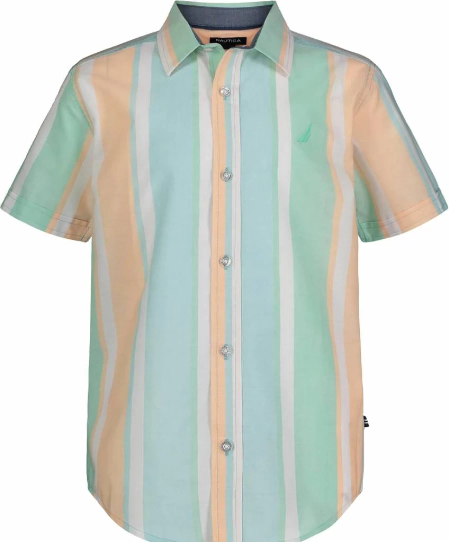 Nautica Boys' Lightweight Breathable Short Sleeve Button-Down Shirt for Comfort & Style