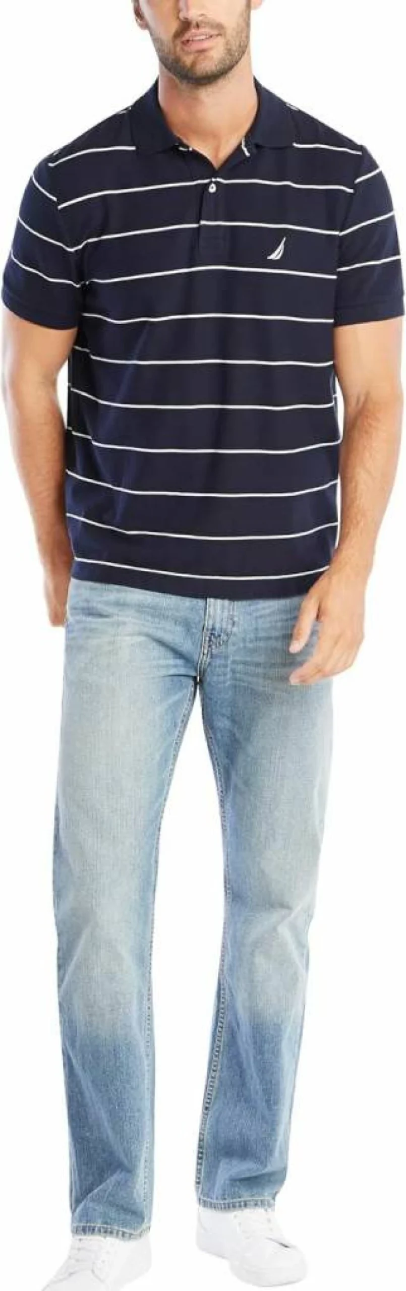 Nautica Men's Classic Striped Polo Shirt - Short Sleeve Casual Top for Men