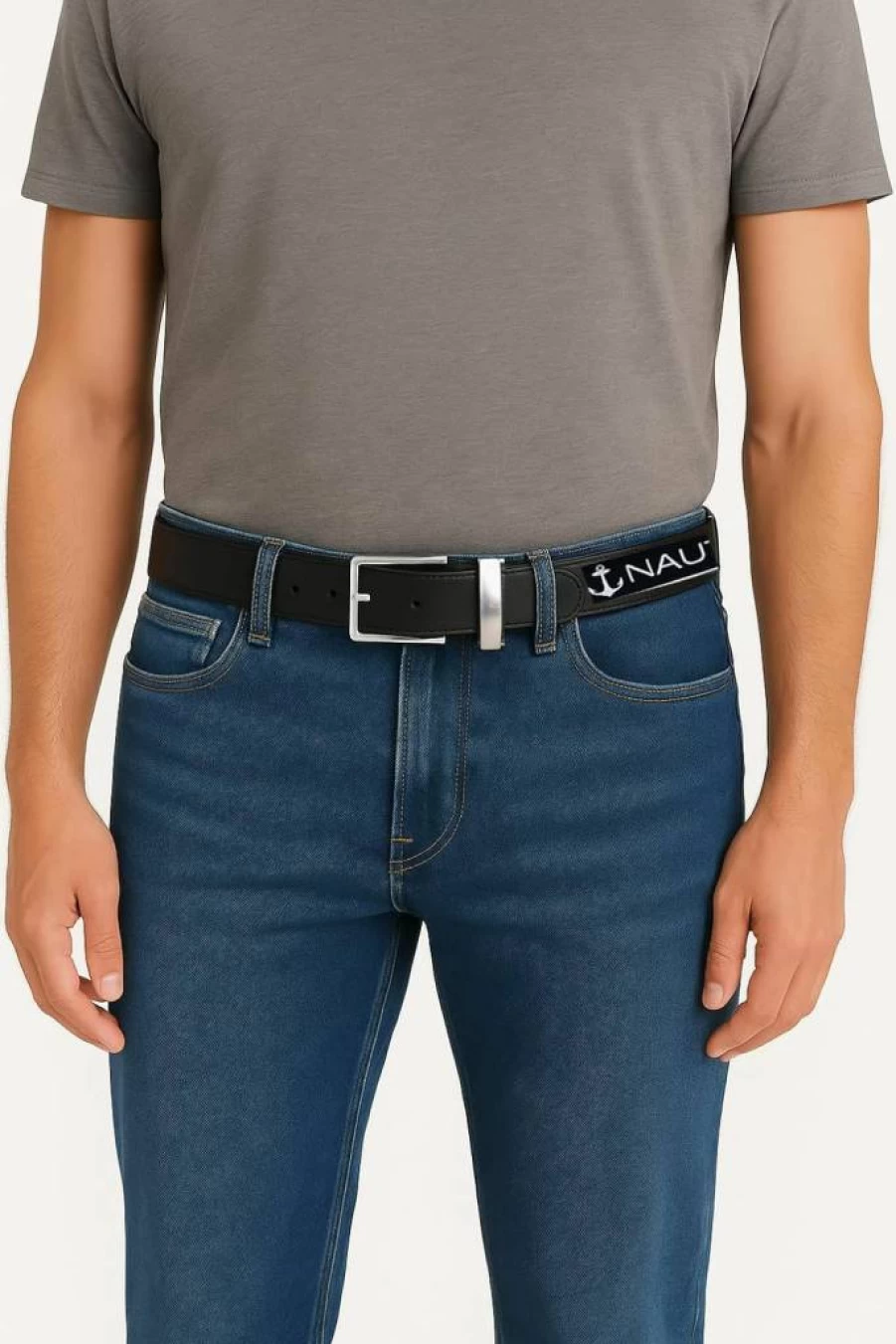 Nautica Men's Reversible Leather Belt with Metal Buckle – 2-in-1 Design for Casual, Business & Dress Wear