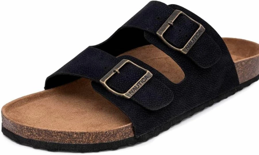 Nautica Men's Adjustable Buckle Strap Sandals with Cork Footbed - Comfortable Casual Slides in Regular & Wide Widths for Big Sizes