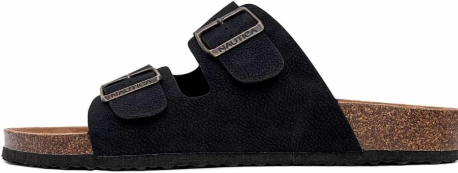 Nautica Men's Adjustable Buckle Strap Sandals with Cork Footbed - Comfortable Casual Slides in Regular & Wide Widths for Big Sizes