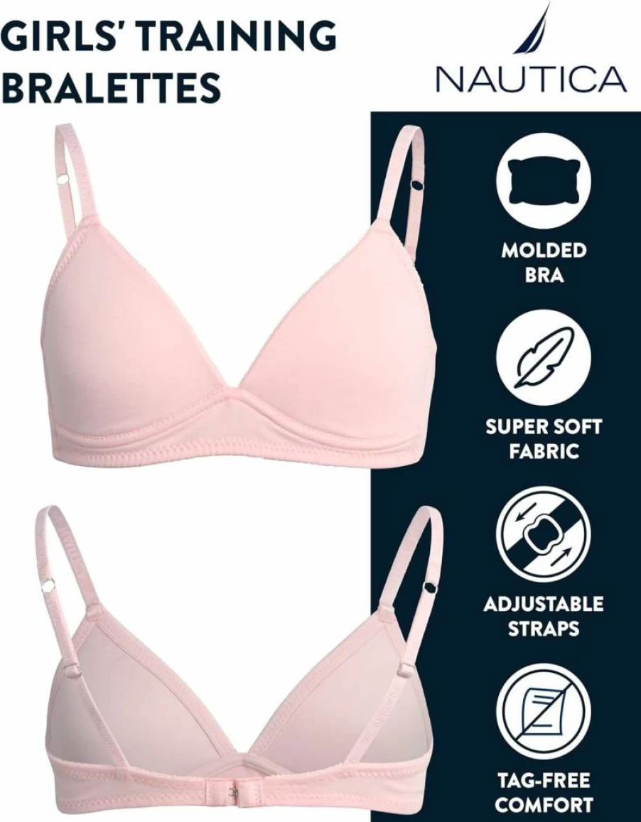 Nautica Girls Adjustable Training Bra 2-Pack & 3-Pack Ribbed Molded Cup Starter Bras for Teens - Sizes 30A to 36A