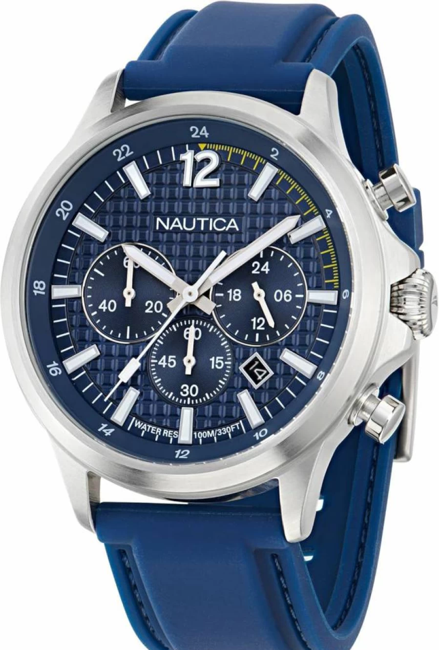 Nautica NCT Blue Ocean Men's Silicone Strap Watch - Waterproof Casual Sports Wristwatch