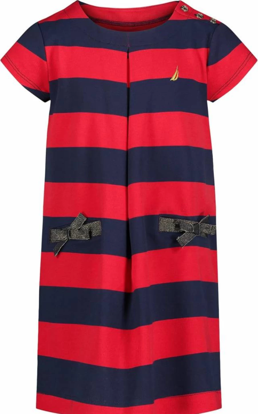 Nautica Girls' Striped Pleated Dress - Short Sleeve One Size Casual Summer Outfit
