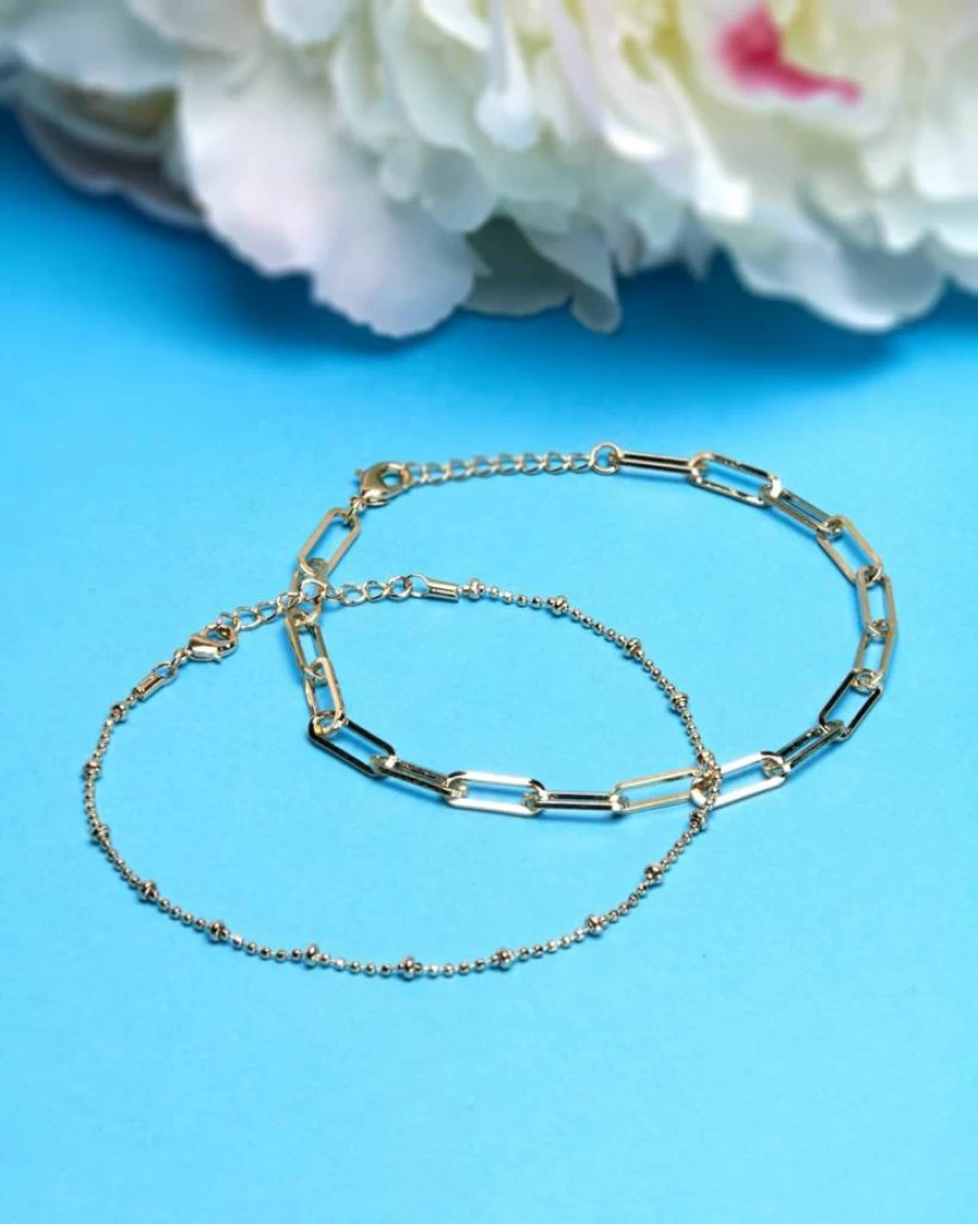 Nautica Women's 14K Gold Plated Brass Double Layer Chain Anklet - Elegant Layered Anklet Bracelet