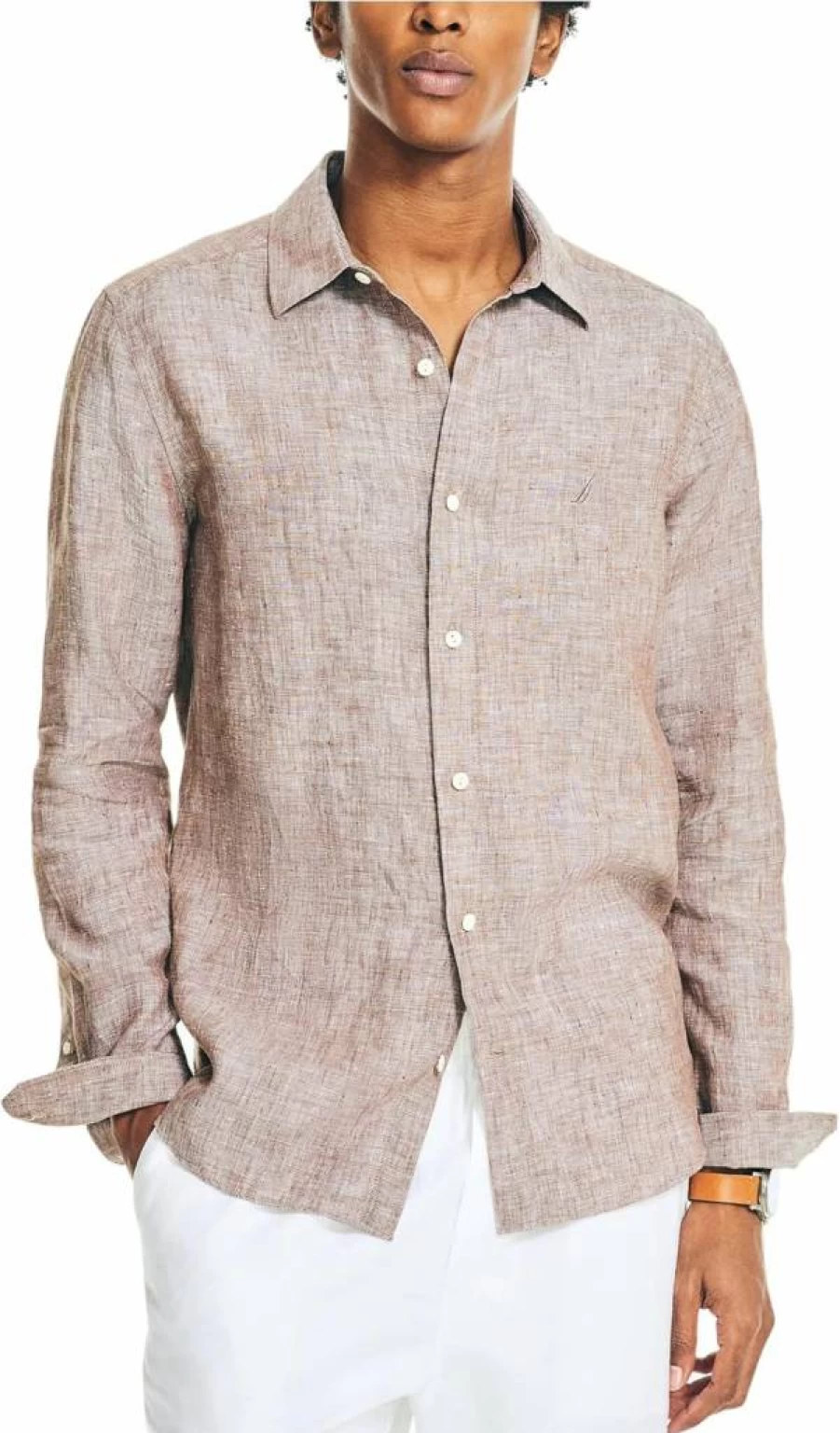 Nautica Men's Classic Fit Linen Shirt – Sustainable Casual Wear for Men