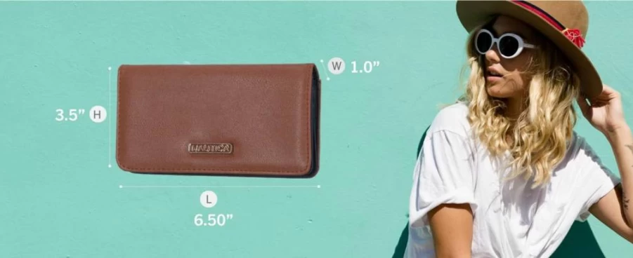 Nautica Women's Slim RFID Blocking Vegan Leather Wallet – Travel Credit Card Holder, Coin Purse & Checkbook Organizer, Indigo Logo Seaside Clutch
