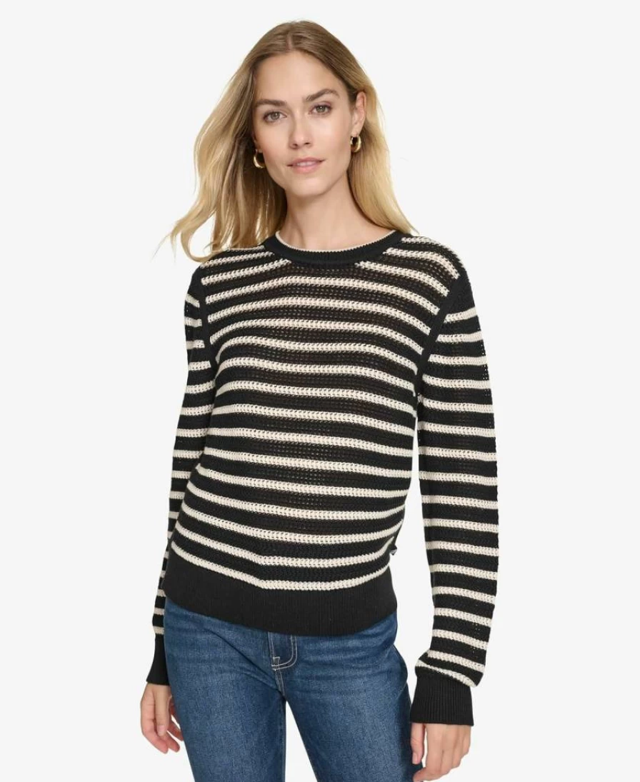 Nautica Women's Striped Long Sleeve Crewneck Sweater - Classic Casual Knit Top