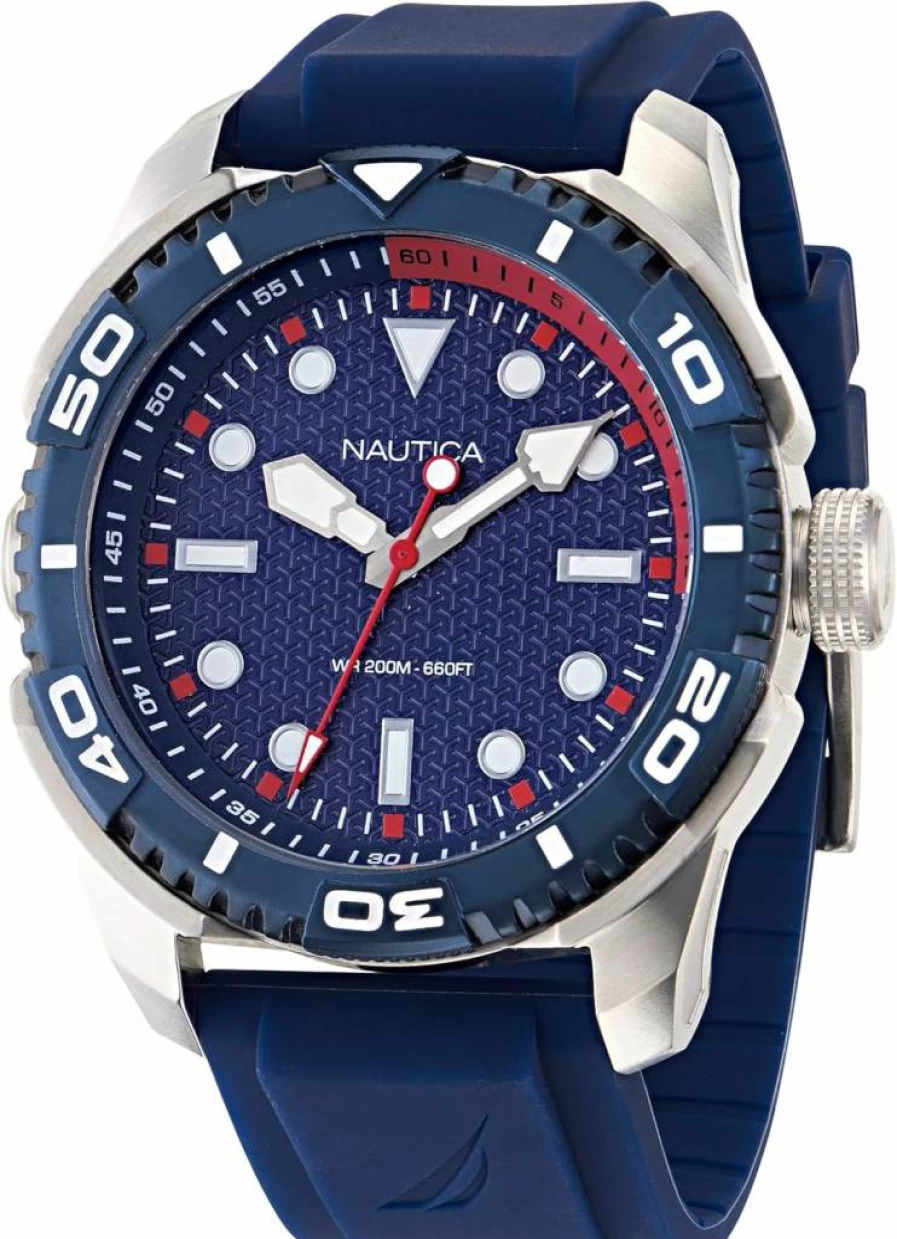 Nautica Tarpoon Dive Watch with Blue Silicone Strap - Model NAPTDAS31 - Waterproof Men's Timepiece
