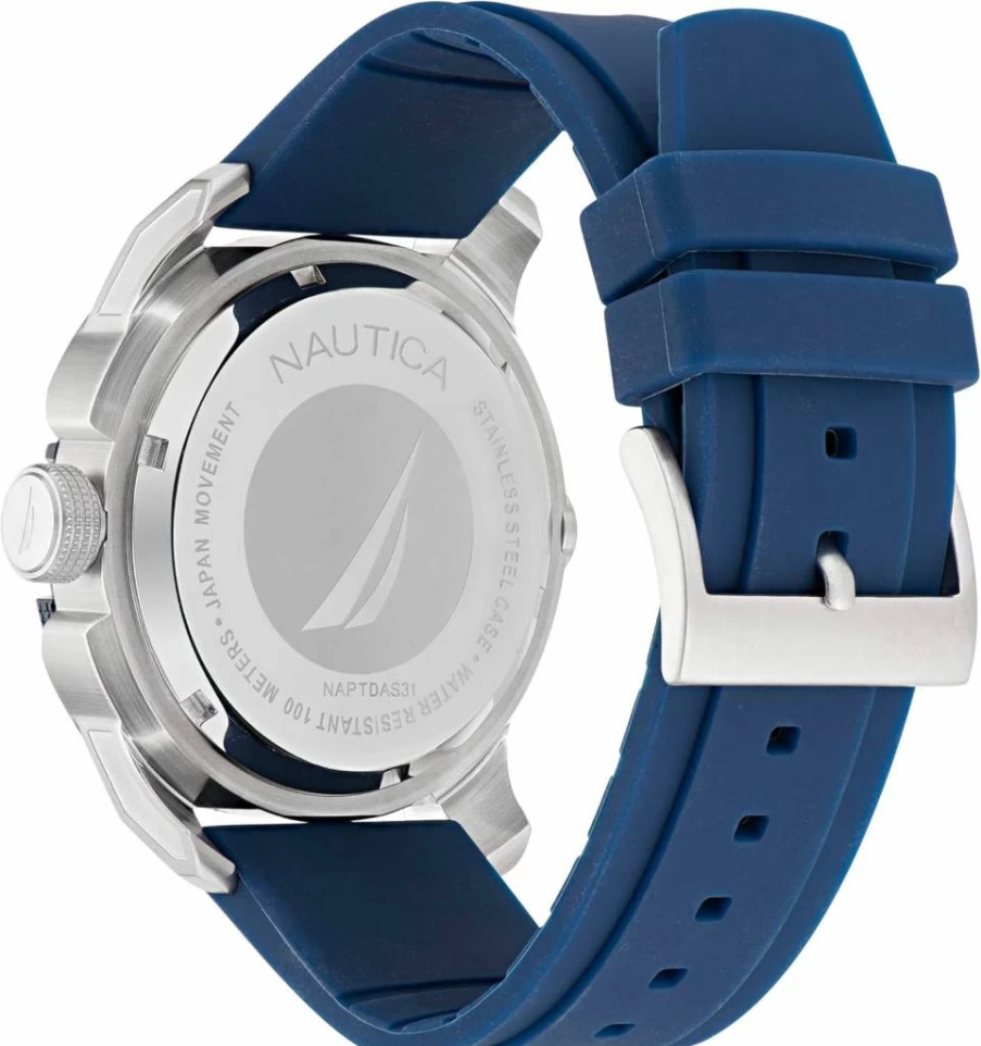 Nautica Tarpoon Dive Watch with Blue Silicone Strap - Model NAPTDAS31 - Waterproof Men's Timepiece