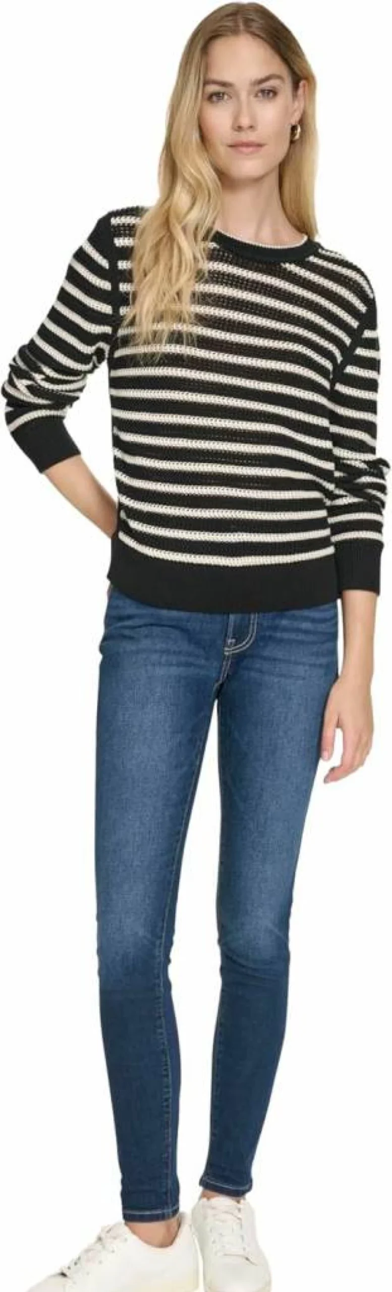 Nautica Women's Striped Long Sleeve Crewneck Sweater - Classic Casual Knit Top