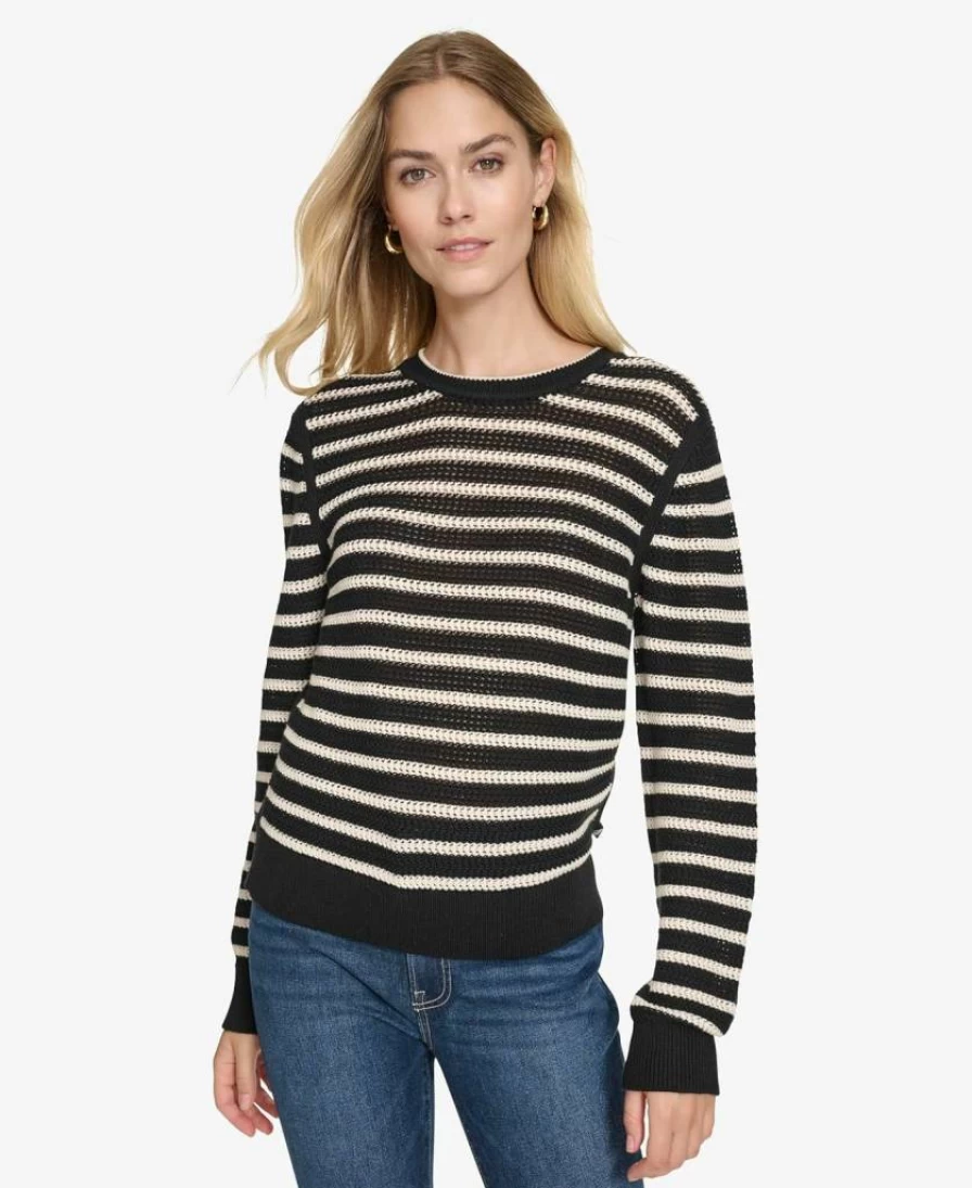 Nautica Women's Striped Long Sleeve Crewneck Sweater - Classic Casual Knit Top