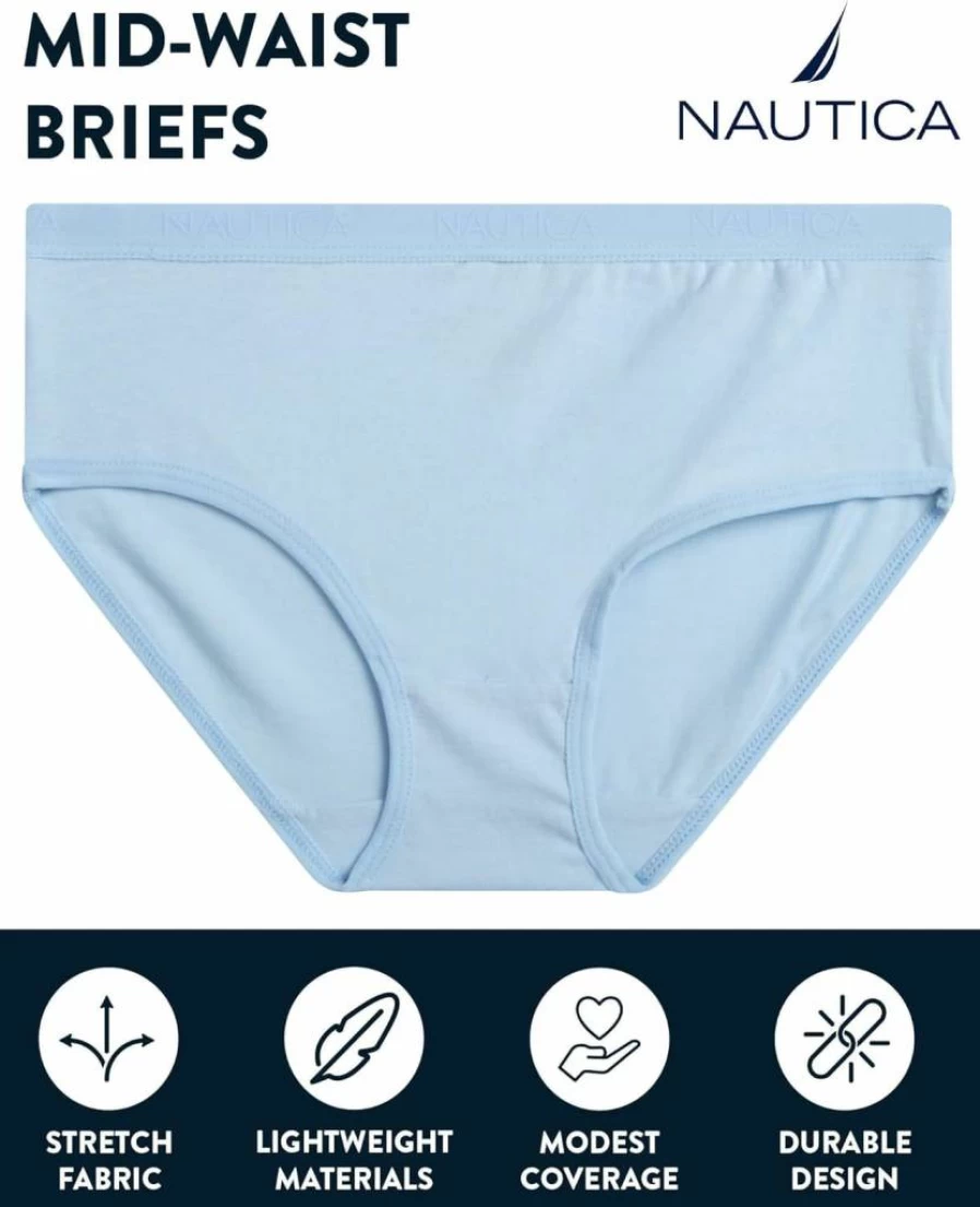 Nautica Girls Cotton Underwear 5-Pack - Breathable Mid-Waist Briefs for Ages 4-12 | Comfort Stretch Panties