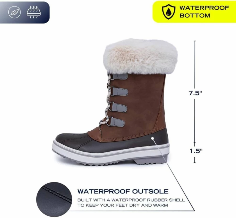 Nautica Women's Waterproof Winter Boots - Insulated Snow Boots with Faux Fur Lining for Warmth, Comfort & Style - Glenoak Rain Boots for Cold Weather