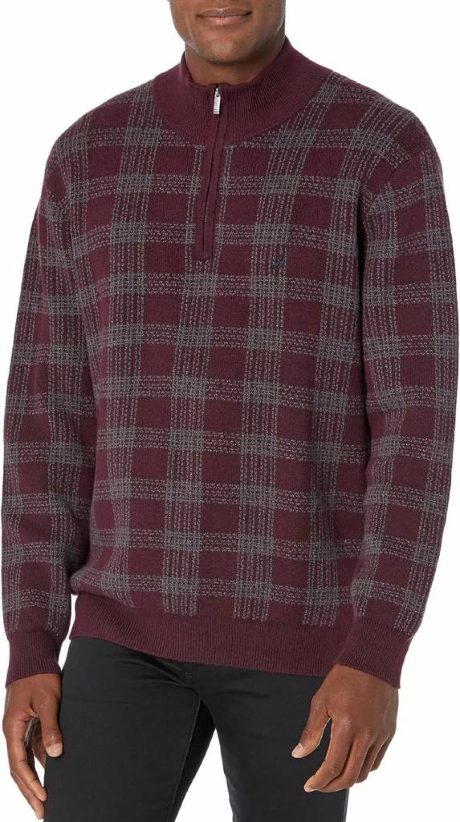 Nautica Men's Eco-Friendly Plaid Quarter-Zip Sweater – Sustainable Casual Pullover