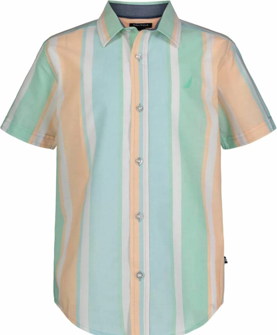Nautica Boys' Lightweight Breathable Short Sleeve Button-Down Shirt for Comfort & Style