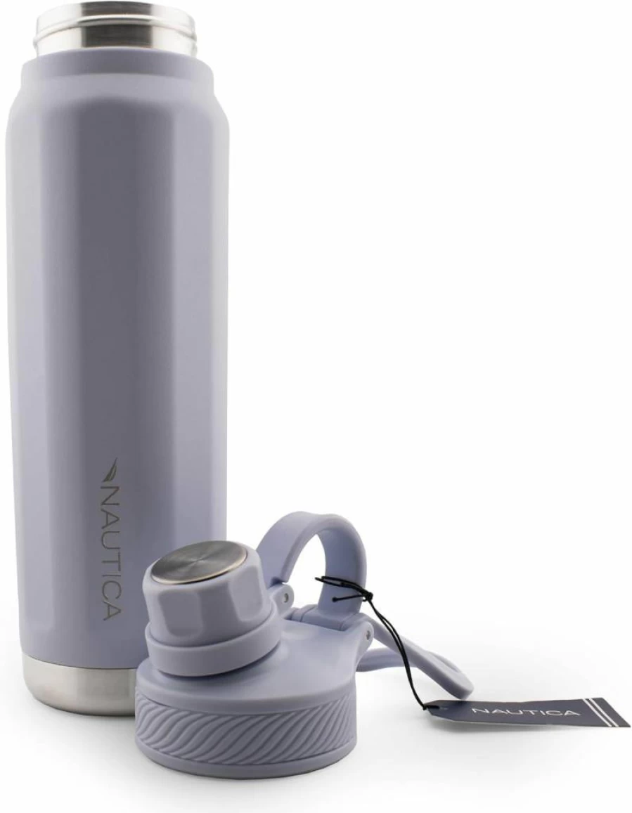 Nautica 25oz Vacuum Insulated Stainless Steel Water Bottle - Leakproof, BPA-Free, Double Wall Thermo Flask for Hot & Cold Drinks (Medium Grey)