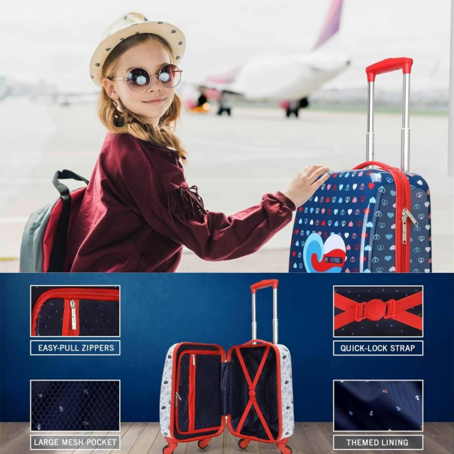 Nautica Kids Pirate Ahoy 18" Hardside Carry-On Suitcase with Wheels - Airline Approved Rolling Luggage for Children